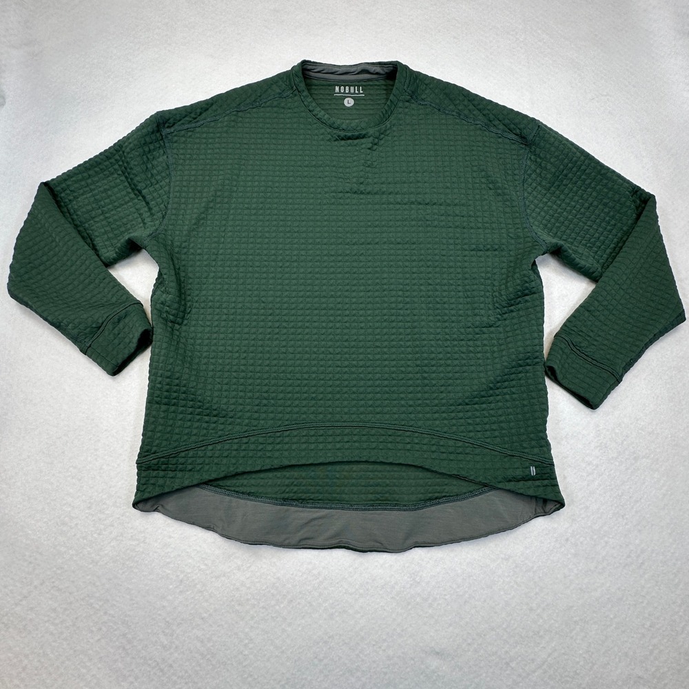 NOBULL Quilted Waffle Crewneck Womens L Oversized‎ Green Textured High Low Top